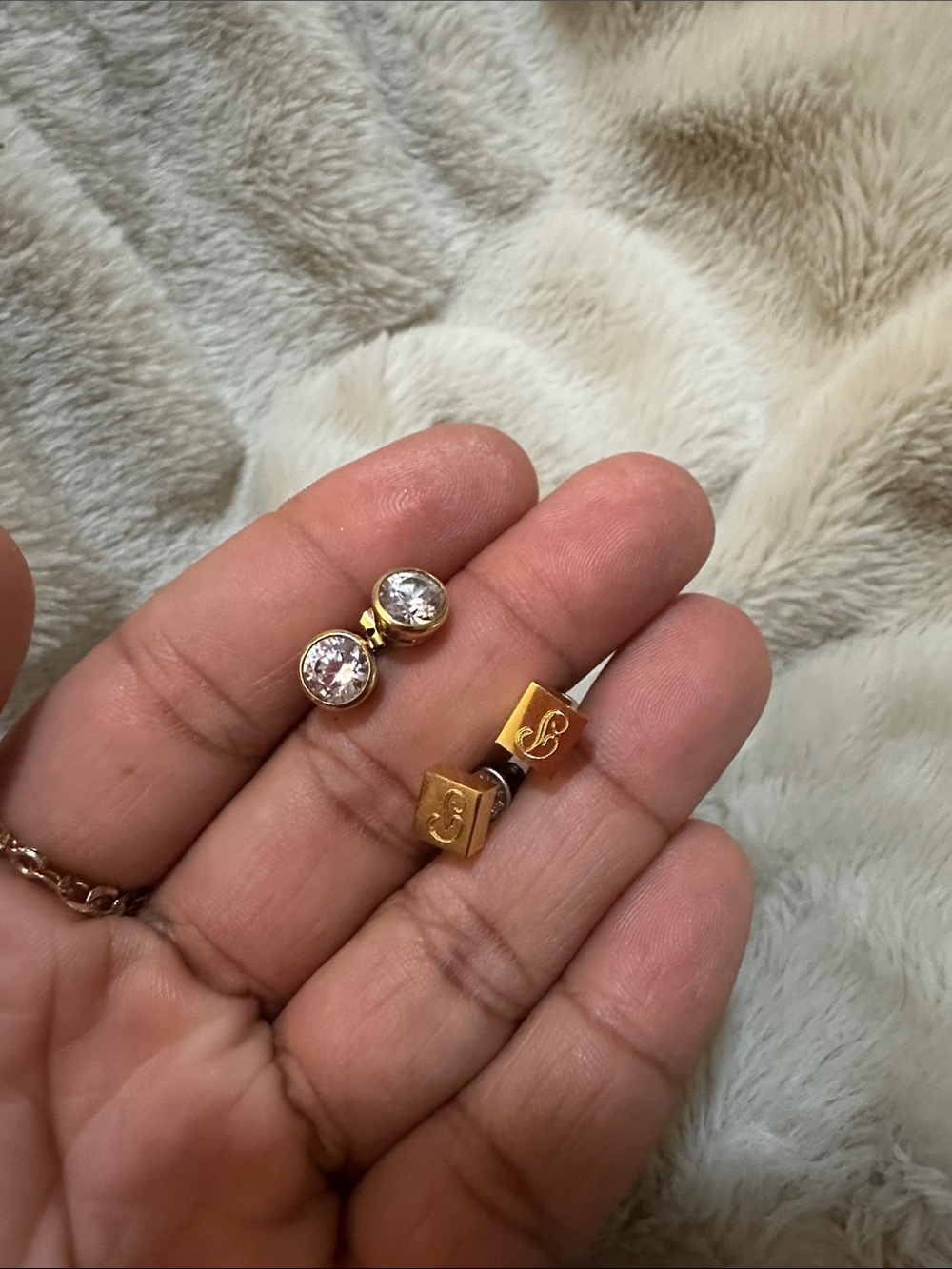 Gold Tone Crystal Stud Earrings - Unbranded